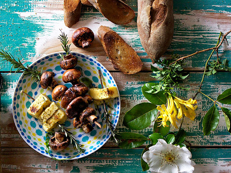 Mushroom & Haloumi Skewers